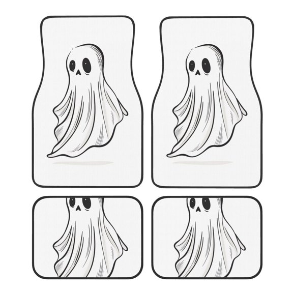 Fuzoiu Cute Ghost Simple Drawing Print Carpet Floor Mats for Car,Car Foot Mat Set,Universal Fit 4 Piece Mat Pad Set,Fits Most Cars Trucks Vans Sedans SUV Auto Carpet Mat Se