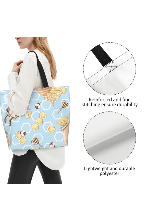 Fuzoiu Cute Gnome Bee Collects Honey Print Tote Bags for Women,Shoulder Bag, Gym Tote,Top Handle Ladies Shoulder Bags for Work Beach Travel and Shopping Grocery