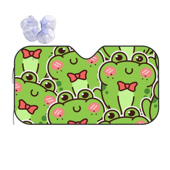 Fuzoiu Cute Green Frog Print Car Windshield Sun Shade,Block Uv Rays Sunshade,Foldable Front Window Sun Visor Protector for Car,SUV,Truck-Keep Vehicle Cool-Cute Green Frog