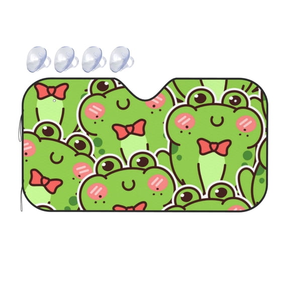 Fuzoiu Cute Green Frog Print Car Windshield Sunshade,Foldable Reflective Sun Visor,Windshield Sun Shade,UV Rays Sun Visor Shade,Auto Front Sun Shield Shade-Medium
