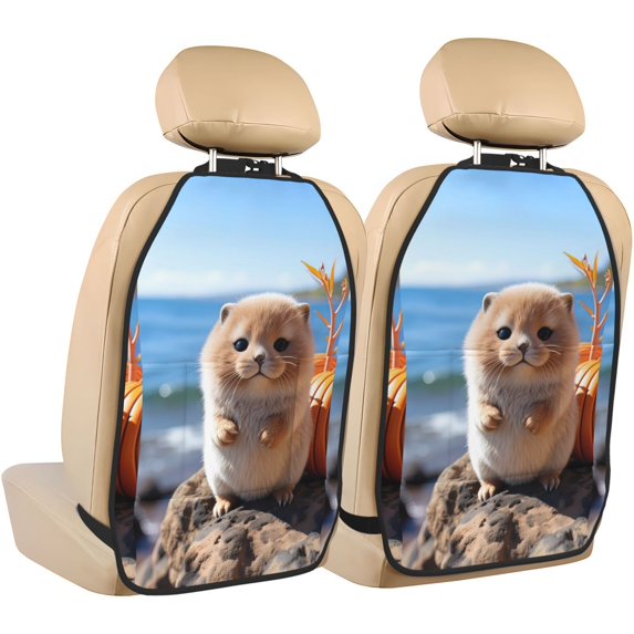 Fuzoiu Cute Guinea Pig Sea Print 2 Pack Kick Mat Back Seat Protector With 3 Storage Pockets, Universal Car Seat Back Organizer For Kids Pets, Waterproof Backseat Protector For Most Car