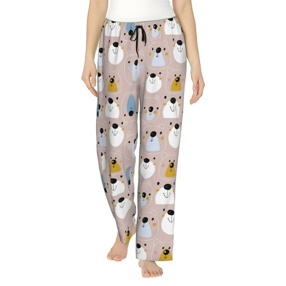 Fuzoiu Cute Hand Drawn Bear Print Women's Pajama Pants,Lounge Pants with Drawstring and Pockets, Casual Pjs Sleep Bottoms, Women's Sleep Pants-Large