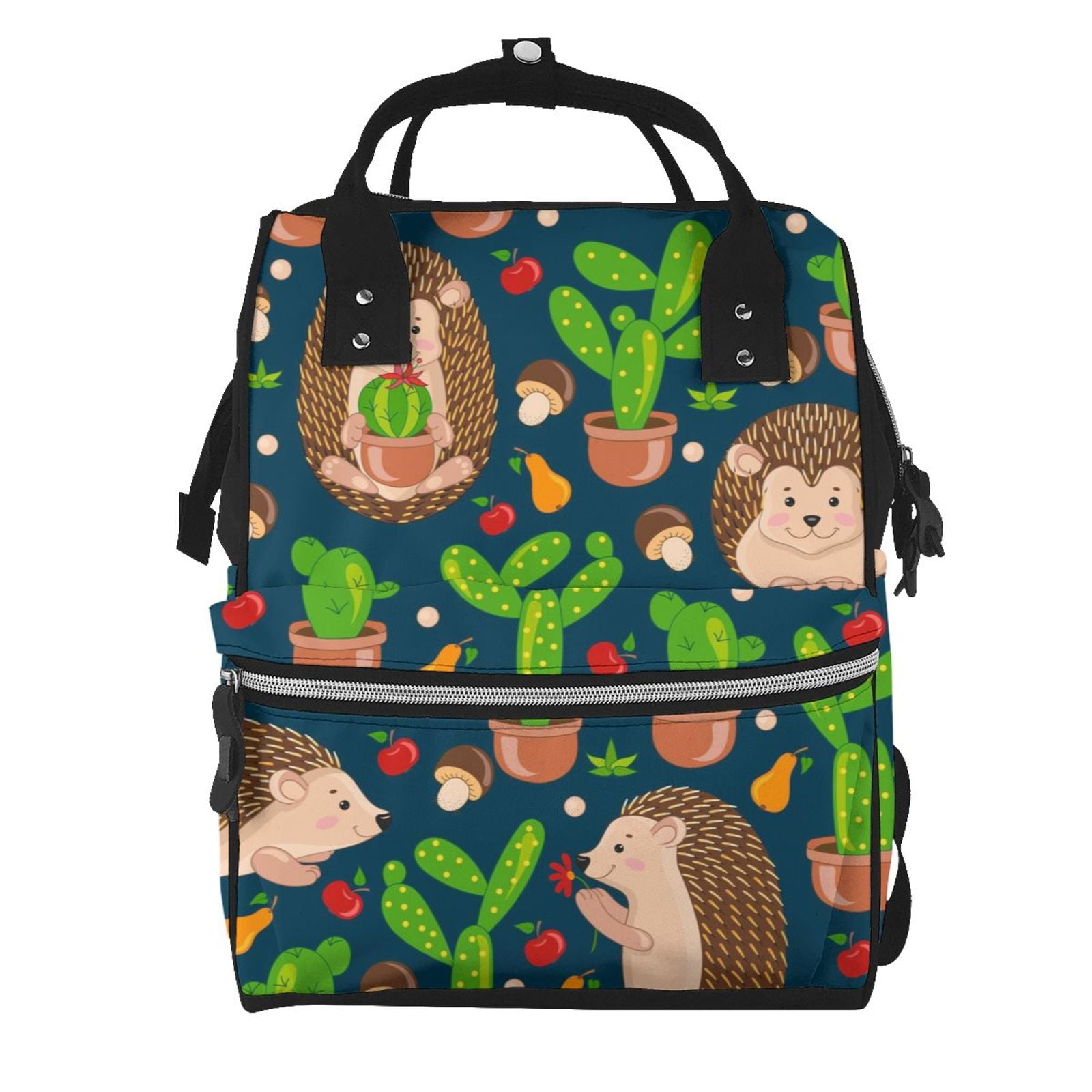 Fuzoiu Cute Hedgehogs Cactus Blue Print Diaper Bag Backpack,Baby Essentials Travel Tote,Multi function Waterproof Diaper Bag, Travel Essentials Baby Bag - Unisex