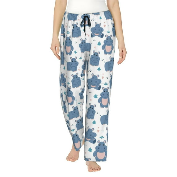 Fuzoiu Cute Hippos Print Women's Pajama Pants,Lounge Pants with Drawstring and Pockets, Casual Pjs Sleep Bottoms, Women's Sleep Pants-Small