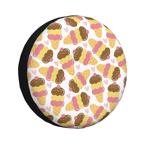 Fuzoiu Cute Ice Cream Print Universal Spare Tire Cover with Buckle Strap, Waterproof Wheel Covers for Jeep, Trailer, RV, Truck and All Car-14 inch