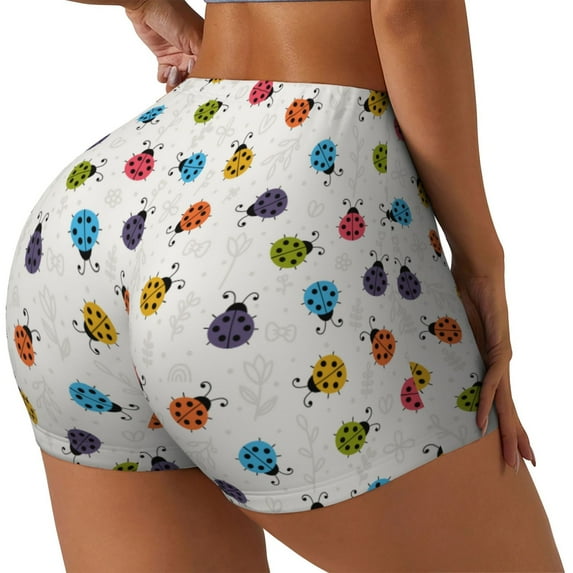 Fuzoiu Cute Ladybugs Print Women's Workout Shorts,Workout Biker Shorts Women,Exercise Fitness Shorts,Scrunch Short, Athletic Shorts for Gym Yoga Running Sport Active-Medium