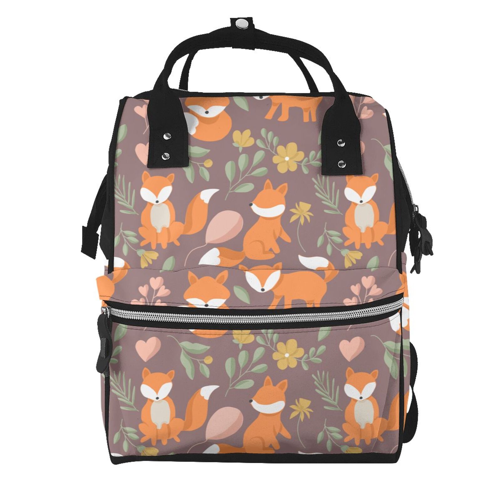 Fuzoiu Cute Little Fox Print Diaper Bag Backpack,Baby Essentials Travel Tote,Multi function Waterproof Diaper Bag, Travel Essentials Baby Bag - Unisex