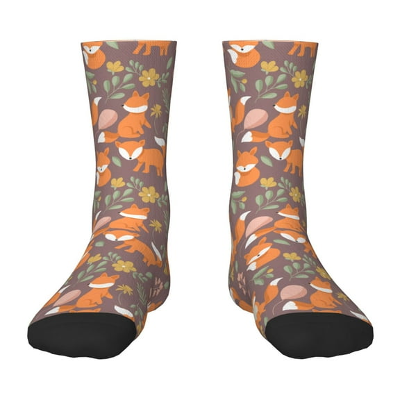 Fuzoiu Cute Little Fox Print Kids Socks For Boys Girls,Grip Crew Socks with Non Slip,Lightweight Stretch Crew Socks,Toddlers Crew Boot Socks