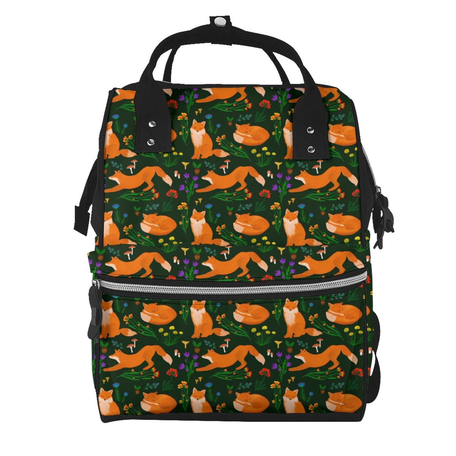 Fuzoiu Cute Little Foxes Print Diaper Bag Backpack,Baby Essentials Travel Tote,Multi function Waterproof Diaper Bag, Travel Essentials Baby Bag - Unisex