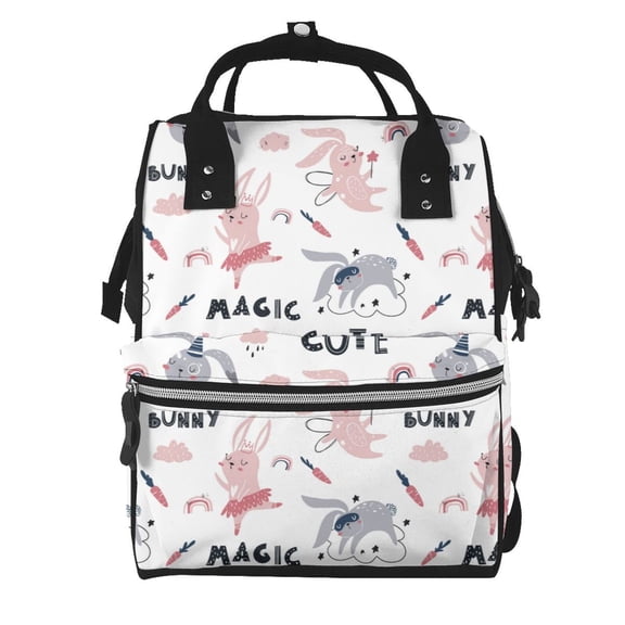 Fuzoiu Cute Magic Bunny Print Diaper Bag Backpack,Baby Essentials Travel Tote,Multi function Waterproof Diaper Bag, Travel Essentials Baby Bag - Unisex
