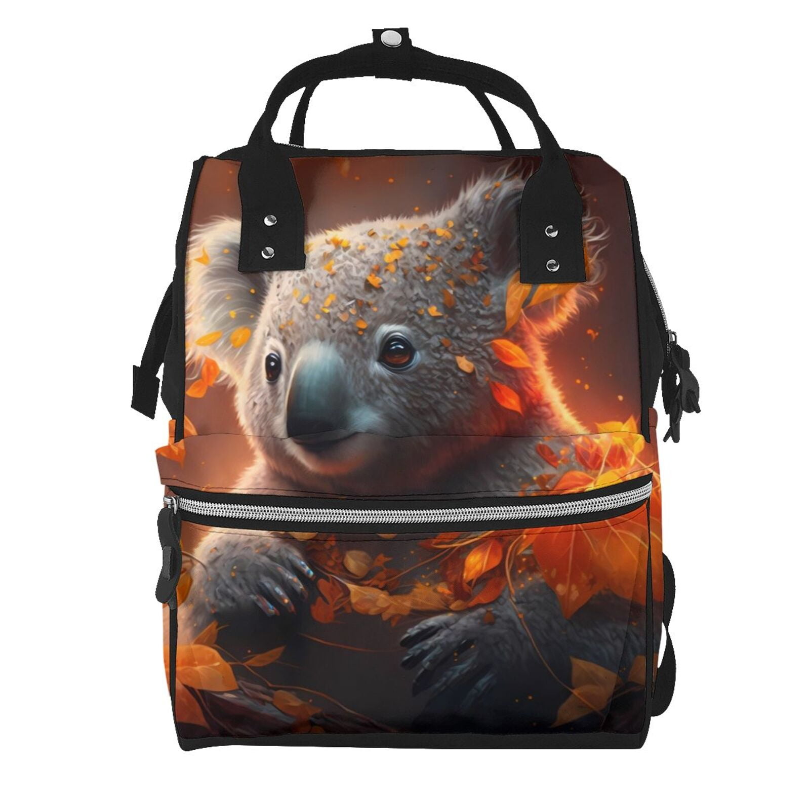 Fuzoiu Cute Maple Leaf Koala Print Diaper Bag Backpack,Baby Essentials Travel Tote,Multi function Waterproof Diaper Bag, Travel Essentials Baby Bag - Unisex