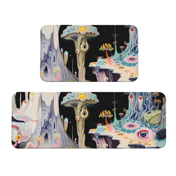 Fuzoiu Cute Mushroom Landscape Print Kitchen Floor Mat 2 Sets,Kitchen Rugs and Mats,,Non Skid Waterproof Kitchen Floor Mat for Kitchen,Home Office,Sink,Laundry