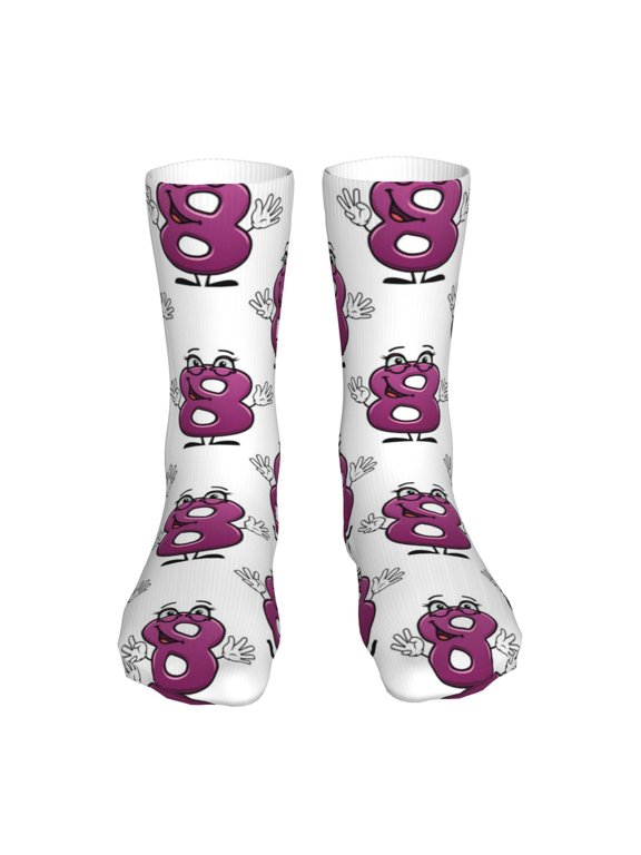 Cute Number 8 Print Crew Socks,Casual Athletic Gym LightWeight Thin Socks,Casual Crew Socks for Men Woman,Calf Length Crew Socks