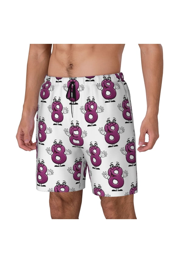 Cute Number 8 Print Men's Swim Shorts,Quick-Dry Double-Layer Swim Trunks,Board Trunks,Beach Shorts Swimwear Bathing Suits-