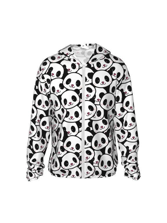 Cute Panda Face Print Unisex Sun Protection Hoodie,UPF 50+ Light Jacket,Full Zip Sun Protection Hoodie,Long Sleeve Sun Shirts,for Outdoor Activities-X-Large