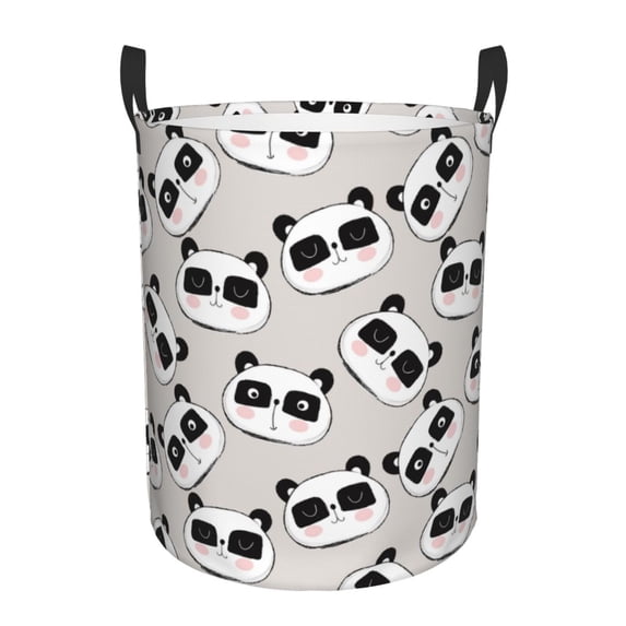 Fuzoiu Cute Panda Print Circular Hamper,Laundry Basket with Handle,Collapsible Laundry,Dirty Clothes Storage Basket,for Bedroom Bathroom Dorm Living Room-Small