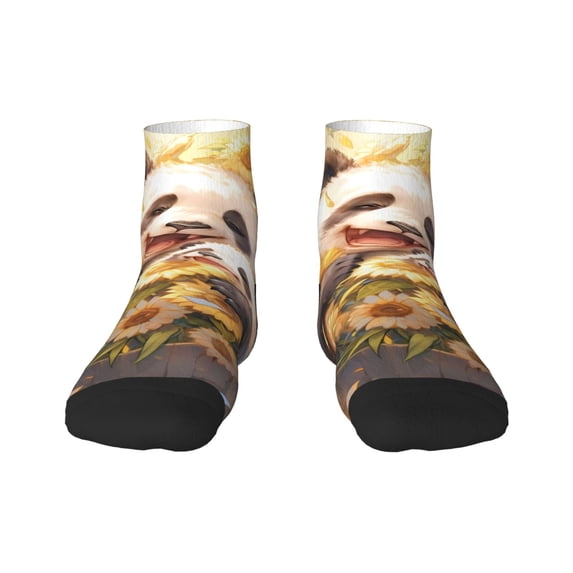 Fuzoiu Cute Panda Sunflower Print Adult Socks, Crew Moisture-wicking Socks, Unisex Cushion Crew Socks,Casual Sports Ankle Socks