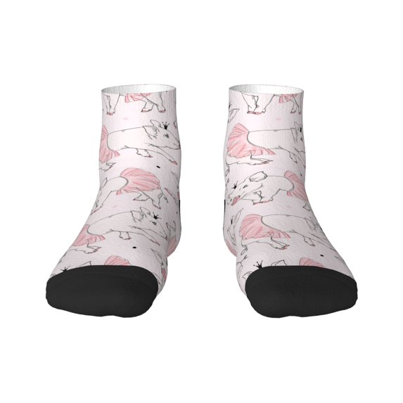 Fuzoiu Cute Piggy Ballerina Print Adult Socks, Crew Moisture-wicking Socks, Unisex Cushion Crew Socks,Casual Sports Ankle Socks