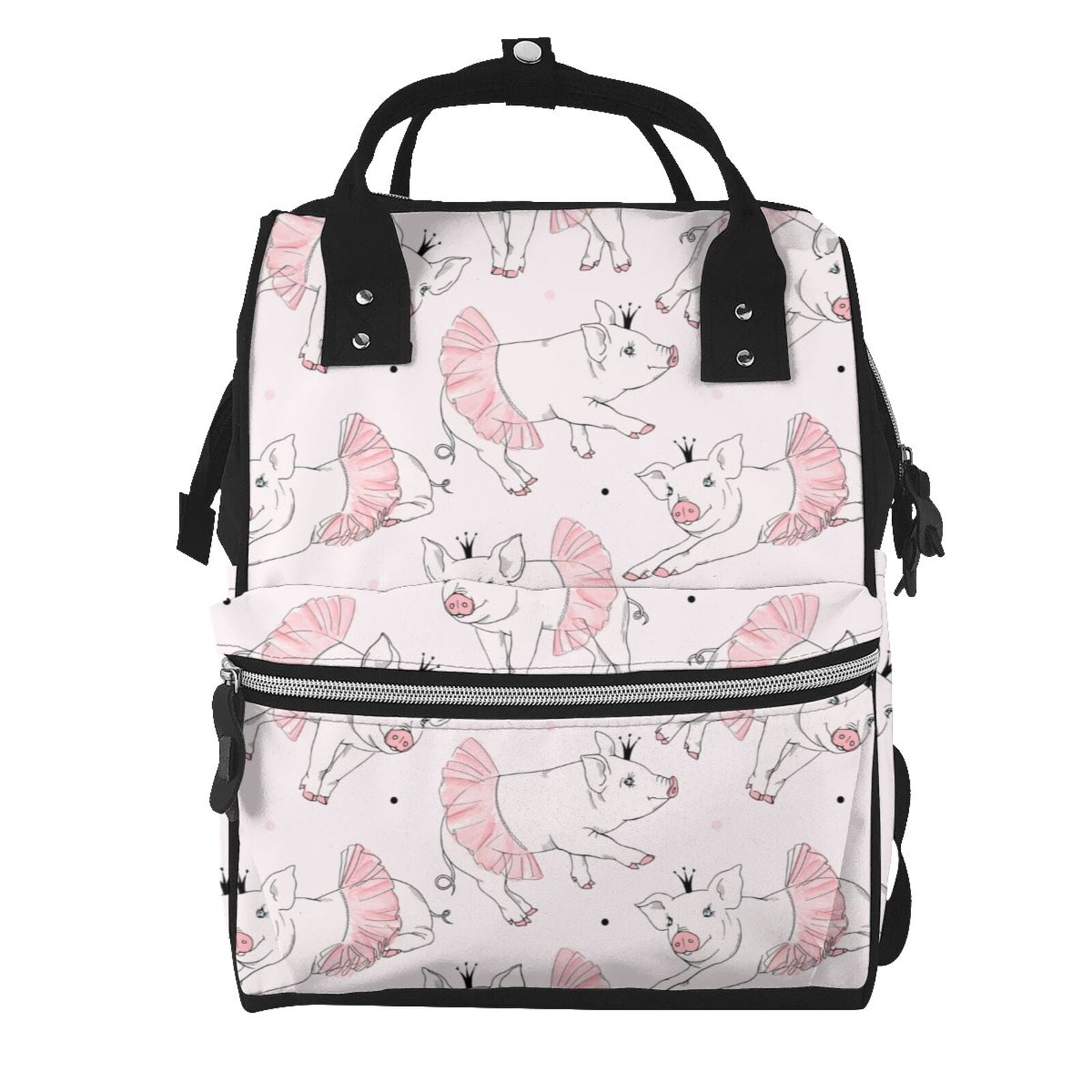 Fuzoiu Cute Piggy Ballerina Print Diaper Bag Backpack,Baby Essentials Travel Tote,Multi function Waterproof Diaper Bag, Travel Essentials Baby Bag - Unisex