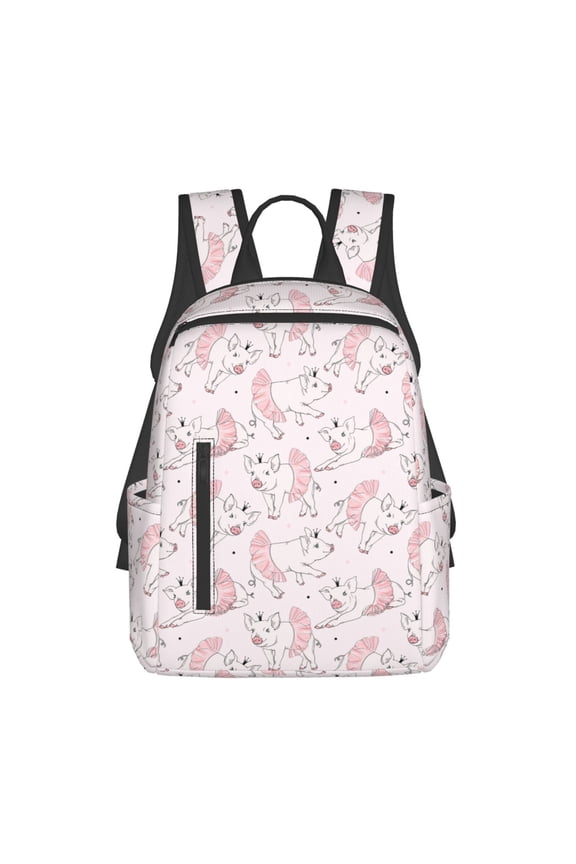 Cute Piggy Ballerina Print Lightweight Daypack,Weekender Bag for Men and Women, Travel Backpack with Padded Straps for School, Travel & Work