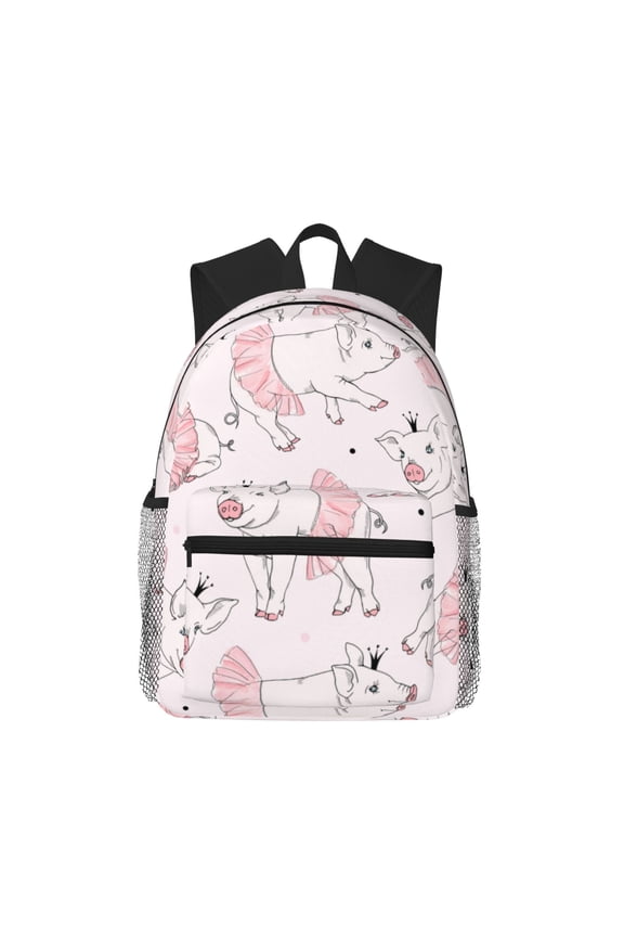 Cute Piggy Ballerina Print School Backpack for Teens,Large Bookbag,Lightweight Laptop Bag for Travel, Work, School & Outdoor Adventures