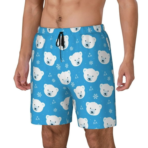 Fuzoiu Cute Polar Bear Print Men's Swim Shorts,Quick-Dry Double-Layer Swim Trunks,Board Trunks,Beach Shorts Swimwear Bathing Suits-X-Large