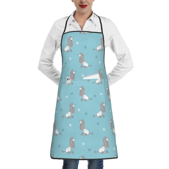 Fuzoiu Cute Poodle Dog Print Kitchen Cooking Aprons,Kitchen Cooking BBQ Aprons,Chef Apron with 2 Pockets for Men Women,Art Aprons for Painting Pottery Ceramics