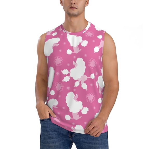 Fuzoiu Cute Poodle Dog Print Men's Sleeveless T-shirt,Sleeveless Tee Shirts,Quick-Dry Athletic Tank Top for Gym, Running, Sports & Outdoor Activities-Large