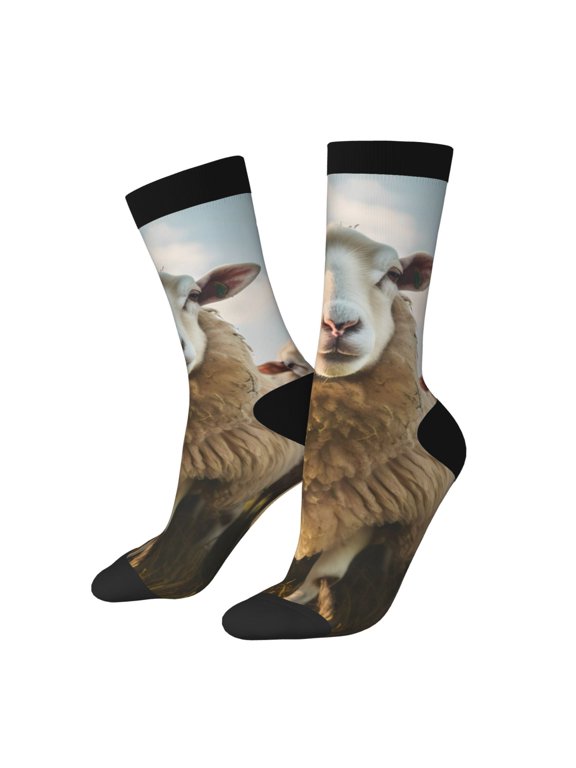 Cute Prairie Sheep Herd Print Athletic Crew Socks for Men & Women,Casual Crew Socks,Above Ankle Crew Socks for Business, Casual