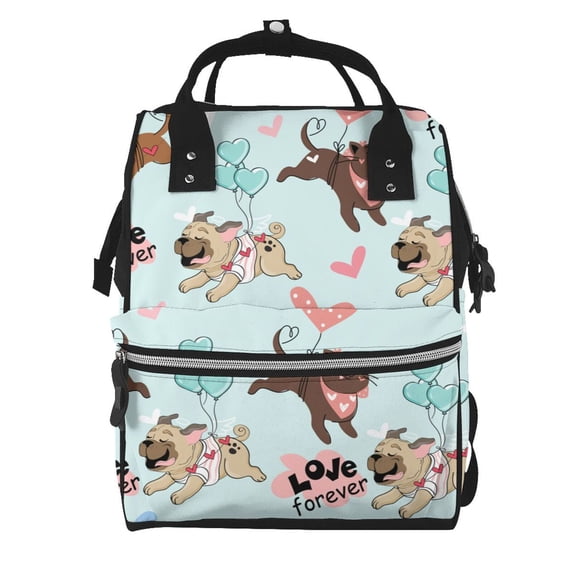Fuzoiu Cute Pug Dogs Print Diaper Bag Backpack,Baby Essentials Travel Tote,Multi function Waterproof Diaper Bag, Travel Essentials Baby Bag - Unisex
