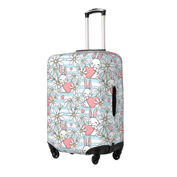 Fuzoiu Cute Rabbit And Heart Print Suitcase Cover,Washable Luggage Covers for Suitcase,Elastic Luggage Protector Cover,Scratch Resistant Travel Suitcase Covers-X-Large