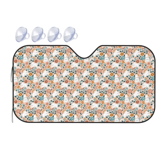 Fuzoiu Cute Rabbit Floral Print Car Windshield Sunshade,Foldable Reflective Sun Visor,Windshield Sun Shade,UV Rays Sun Visor Shade,Auto Front Sun Shield Shade-Small