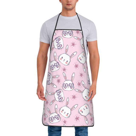 Fuzoiu Cute Rabbit Flower Print Waterproof Apron, Kitchen Apron for Women Men Chef, Apron for Christmas Dinner Party Cooking Baking Crafting House Cleaning Kitchen