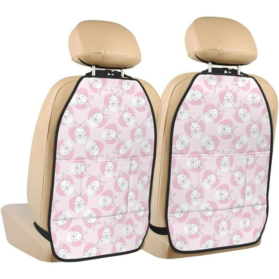 Fuzoiu Cute Rabbit Print 2 Pack Kick Mat Back Seat Protector With 3 Storage Pockets, Universal Car Seat Back Organizer For Kids Pets, Waterproof Backseat Protector For Most Car