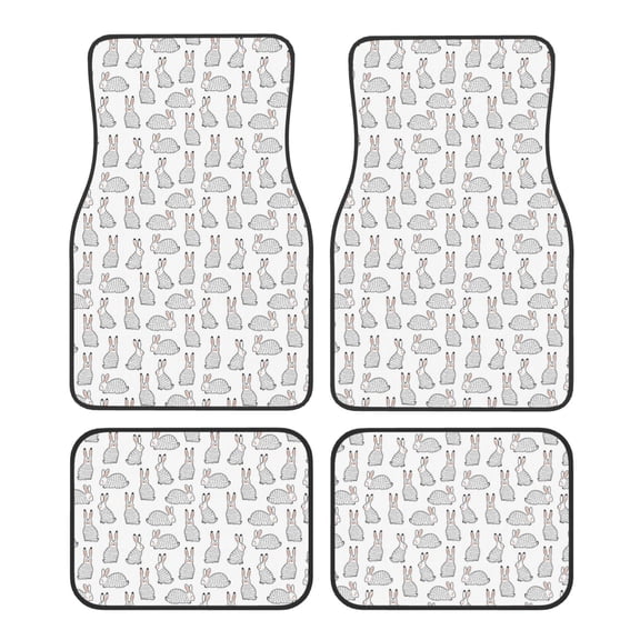 Fuzoiu Cute Rabbit Print Carpet Floor Mats for Car,Car Foot Mat Set,Universal Fit 4 Piece Mat Pad Set,Fits Most Cars Trucks Vans Sedans SUV Auto Carpet Mat Se