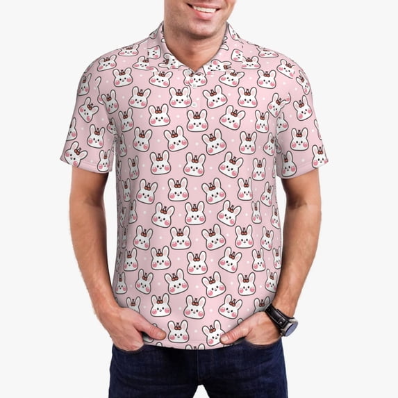 Fuzoiu Cute Rabbit Print Men's Polo Shirts Short Sleeve,Golf Shirts for Men,Mens Golf Shirt Moisture Wicking Quick-Dry-Medium