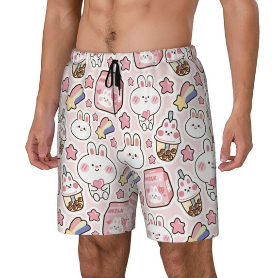 Fuzoiu Cute Rabbit Print Men's Swim Shorts,Quick-Dry Double-Layer Swim Trunks,Board Trunks,Beach Shorts Swimwear Bathing Suits-Medium