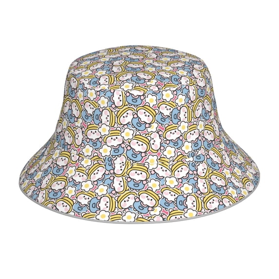 Fuzoiu Cute Rabbit Print Reflective Bucket Hat,Outdoor Hat for Men and Women,Bucket Hat for Travel Fishing Hunting Summer Camp