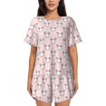 thumbnail image 1 of Fuzoiu Cute Rabbit Print Women's Short-Sleeved Pajama Set,Lounge Sleepwear Set,Womens Pajama Sets 2 Piece,Button-Up Top and Shorts with Pockets-XX-Large, 1 of 7