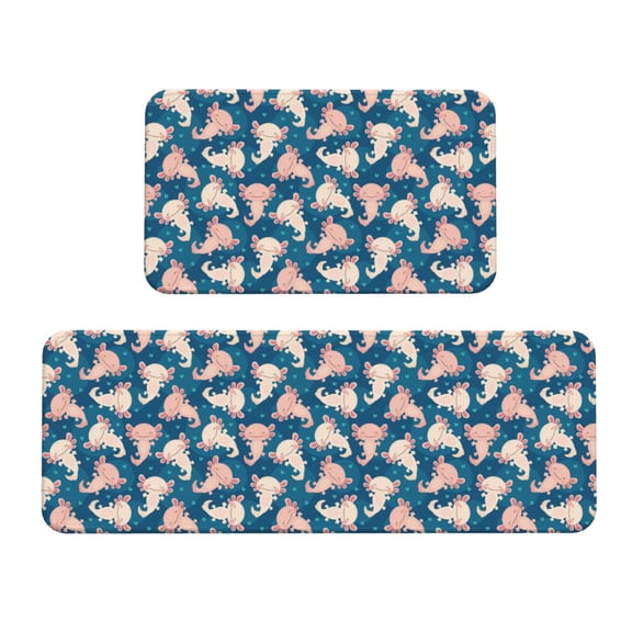Fuzoiu Cute Salamander Print Kitchen Floor Mat 2 Sets,Kitchen Rugs and Mats,,Non Skid Waterproof Kitchen Floor Mat for Kitchen,Home Office,Sink,Laundry