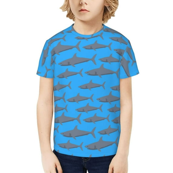 Fuzoiu Cute Shark Print Boys' Casual T-Shirt,Crewneck Undershirts,Boys Athletic Shirt,Short Sleeve T-Shirts for Outdoor Play
