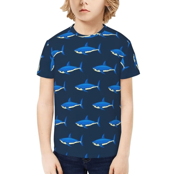 Fuzoiu Cute Shark Print Boys' Casual T-Shirt,Crewneck Undershirts,Boys Athletic Shirt,Short Sleeve T-Shirts for Outdoor Play