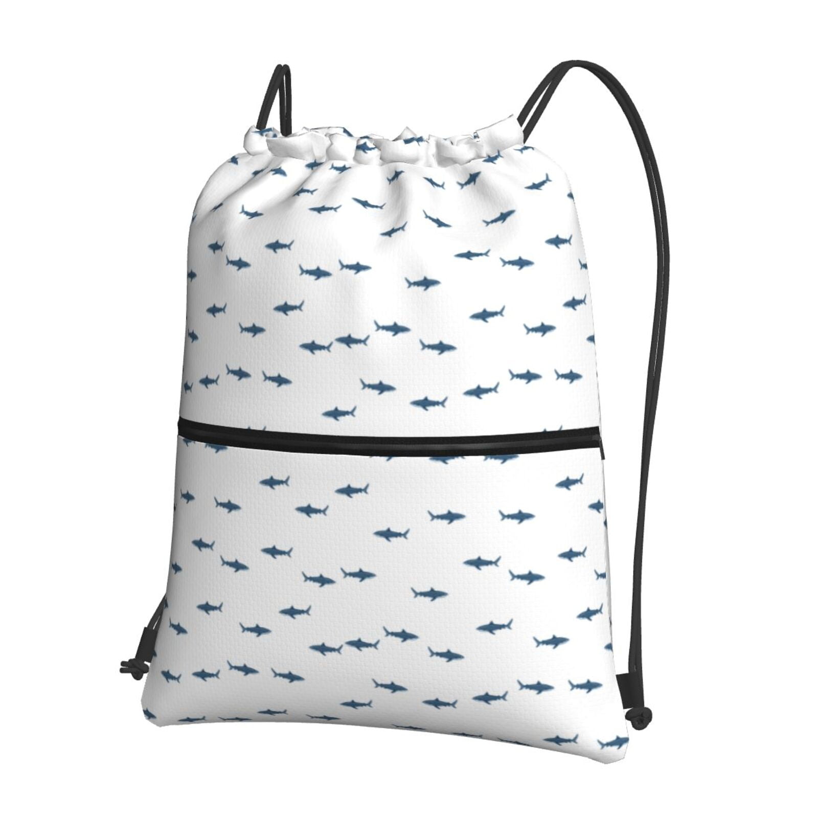 Fuzoiu Cute Shark Print Drawstring Backpack Water Resistant String Bag ...