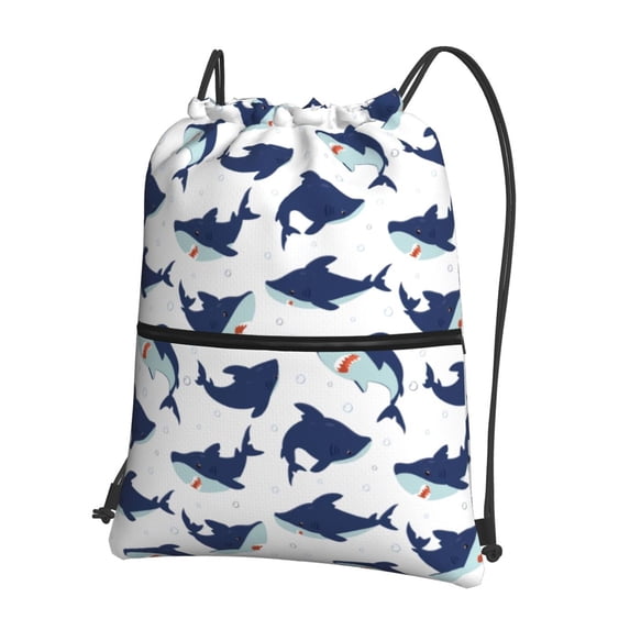 Fuzoiu Cute Shark Print Drawstring Backpack Water Resistant String Bag Sports Sackpack Gym Sack for Men Women