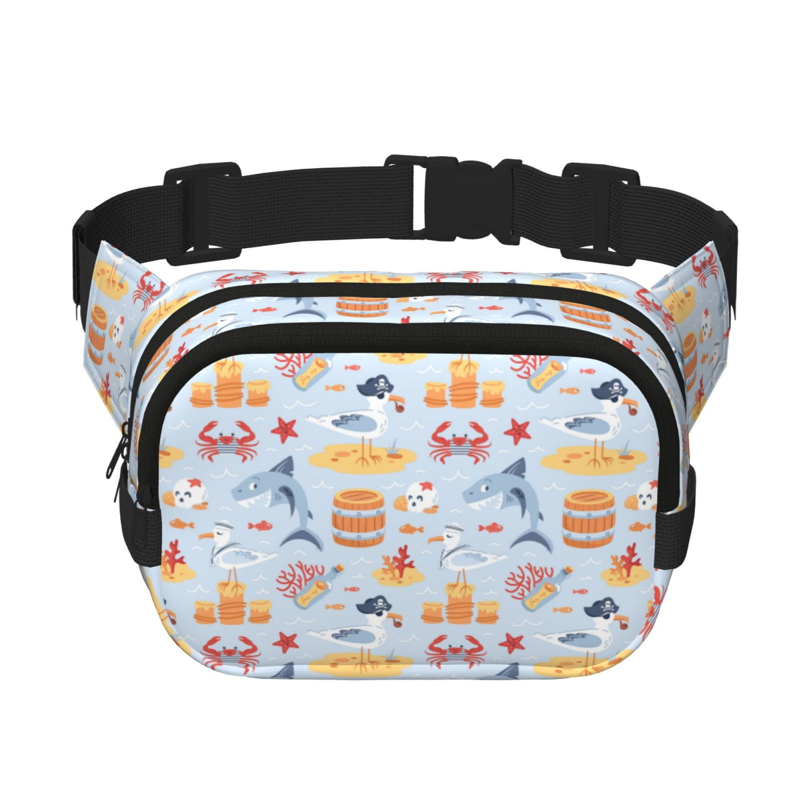 Fuzoiu Cute Shark Print Unisex Square Double Layer Waist Bag,Crossbody Fanny Pack Travel Workout Accessory