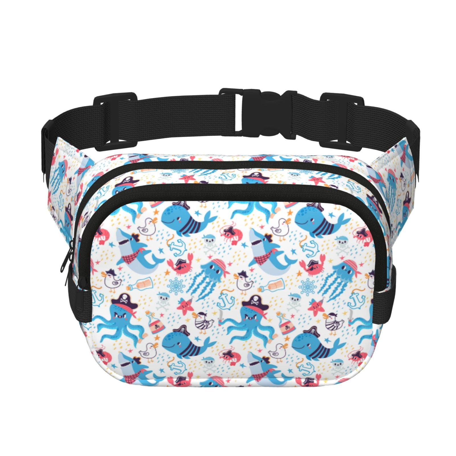 Fuzoiu Cute Shark Print Unisex Square Double Layer Waist Bag,Crossbody Fanny Pack Travel Workout Accessory
