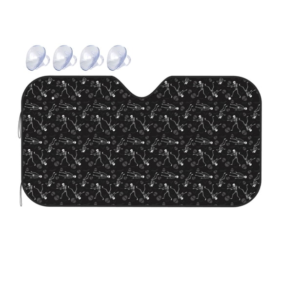 Fuzoiu Cute Skull Print Car Windshield Sunshade,Foldable Reflective Sun Visor,Windshield Sun Shade,UV Rays Sun Visor Shade,Auto Front Sun Shield Shade-Small