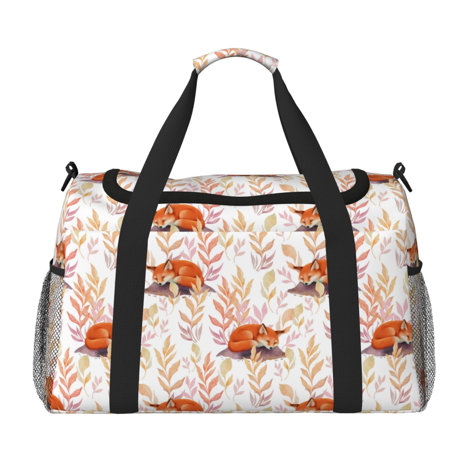 Fuzoiu Cute Sleepy Fox Print Travel Duffle Bag,Carry On Tote Bags,Duffel Bag,Sport Gym Bag, Hospital Bag for Labor and Delivery, Overnight Bag,Luggage Bag