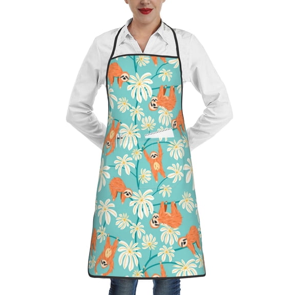 Fuzoiu Cute Sloth on Floral Tree Print Kitchen Cooking Aprons,Kitchen Cooking BBQ Aprons,Chef Apron with 2 Pockets for Men Women,Art Aprons for Painting Pottery Ceramics