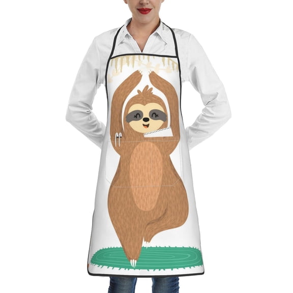Fuzoiu Cute Sloth In Yoga Pose Tree Print Kitchen Cooking Aprons,Kitchen Cooking BBQ Aprons,Chef Apron with 2 Pockets for Men Women,Art Aprons for Painting Pottery Ceramics